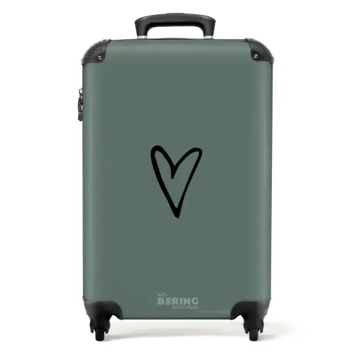 Groene achtergrond met zwart hartje NBS - Handbagage koffer - Volwassenen Unisex middel -productfoto_recht