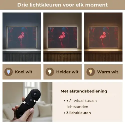 Flamingo - Roze - Neon - Licht Light Box met batterij (Wandlamp) middel -USP_lichtkleurNL