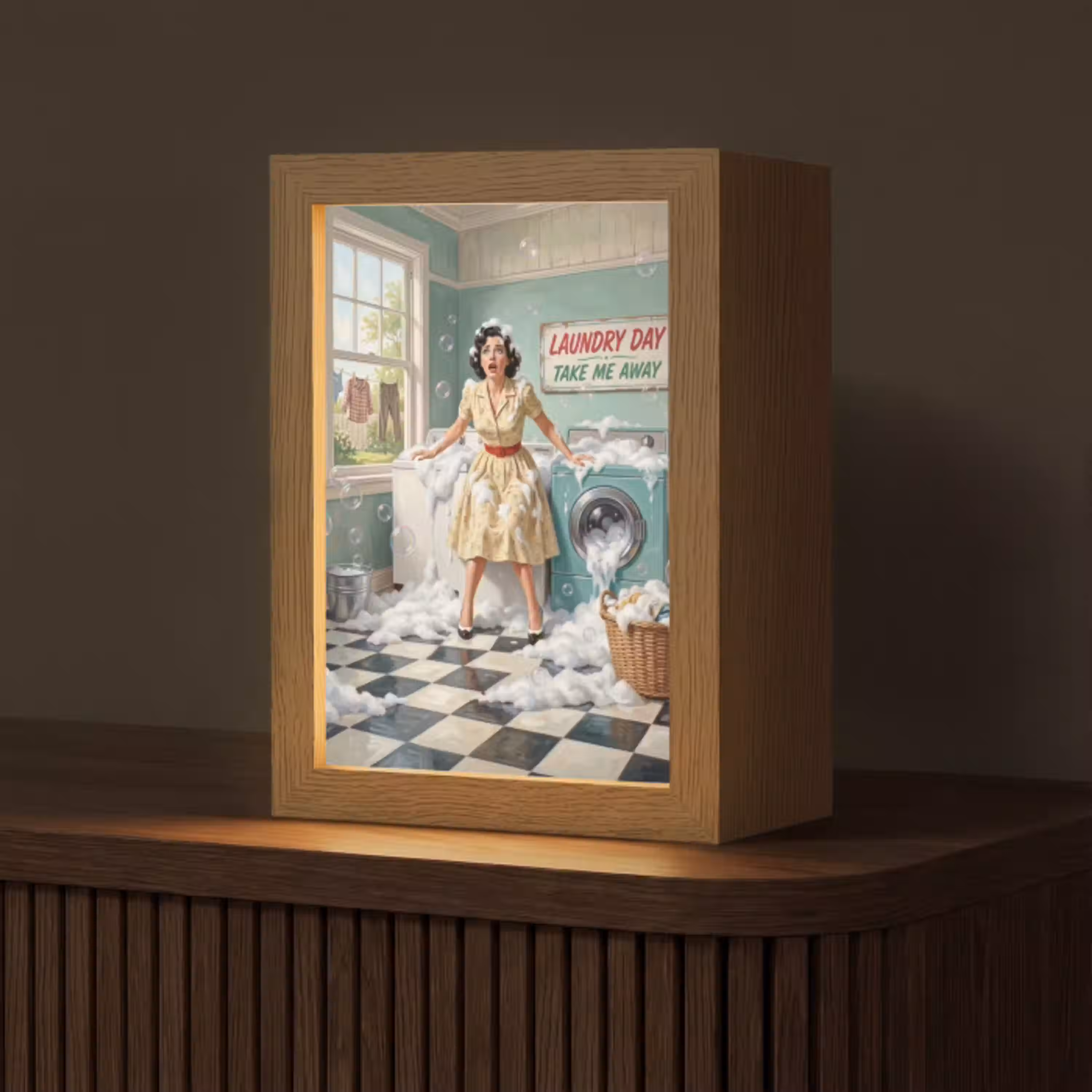 Retro - Blauw - Vrouw Light Box met kabel (Tafellamp) klein -z3d_website