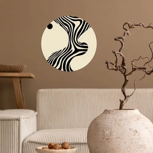 Beige - Lijnen - Golvend -  Abstract Wandcirkel behangsticker klein -sfeer1