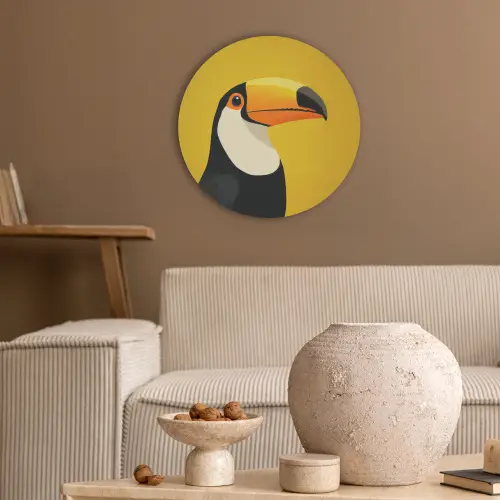Toekan - Minimalistisch - Snavel - Oranje Akoestische PET Vilt - Rond klein -sfeer1