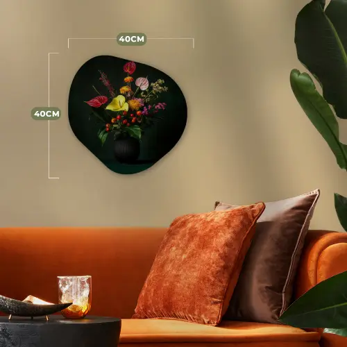 Bloemen - Vaas - Zwart Wandcirkel Organisch Forex 3mm klein -sfeer3