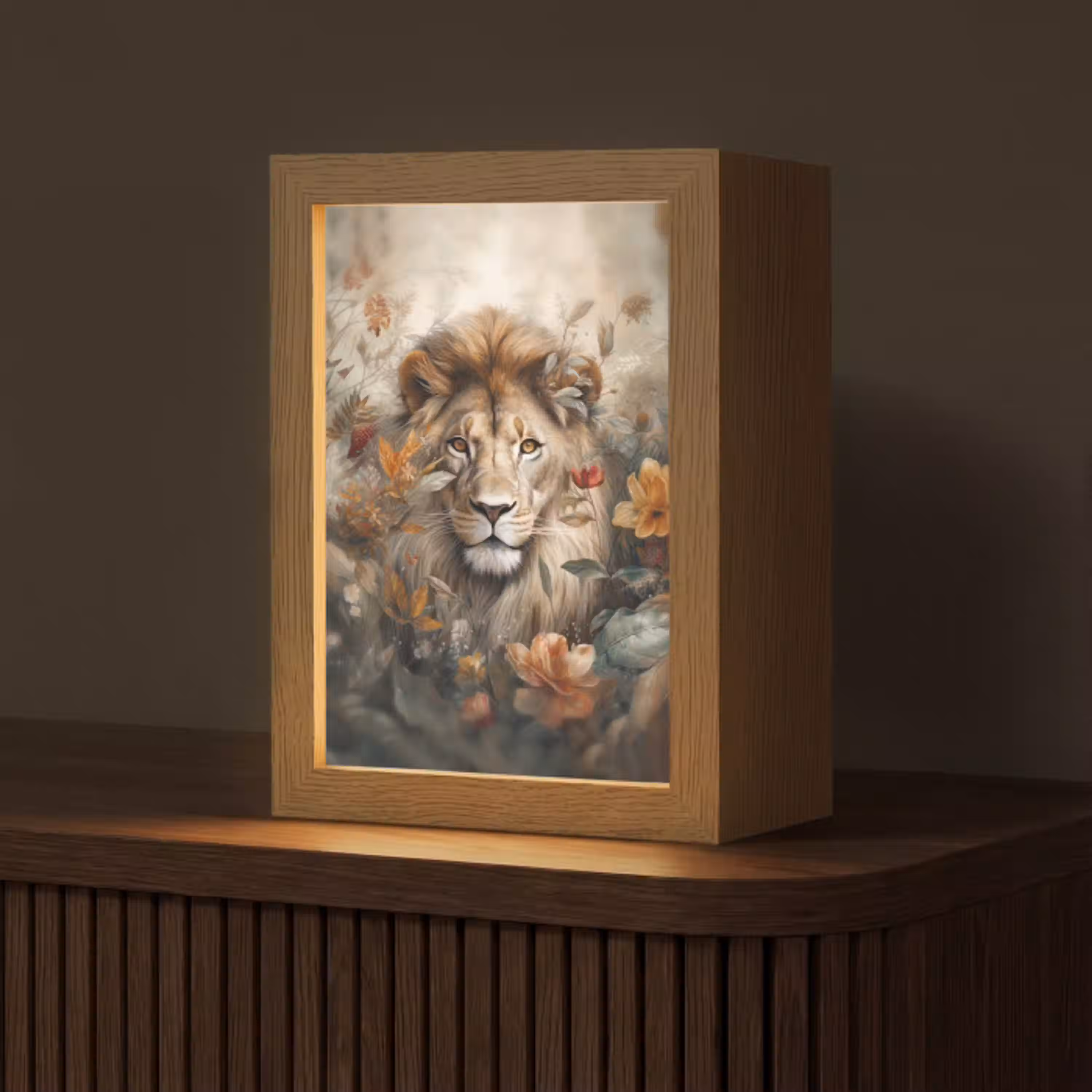Leeuw - Wilde dieren - Planten - Natuur - Bloemen Light Box met kabel (Tafellamp) klein -z3d_website