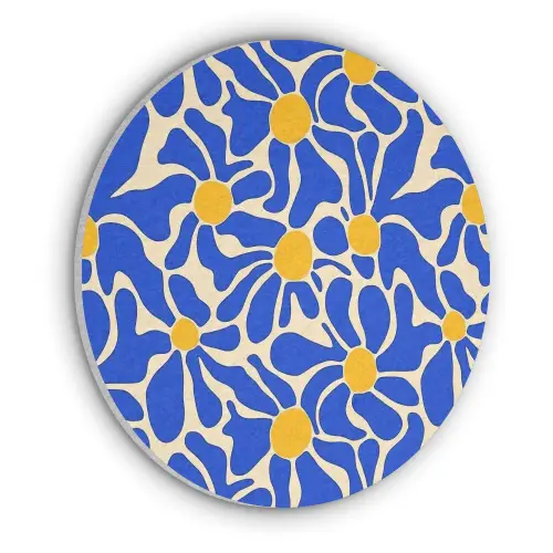 Abstract - Bloem - Blauw Akoestische PET Vilt - Rond klein 838 -3d