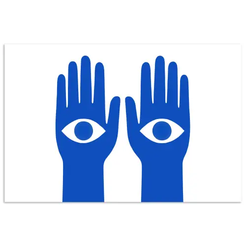 Handen - Twee - Ogen - Blauw poster papier klein -3d
