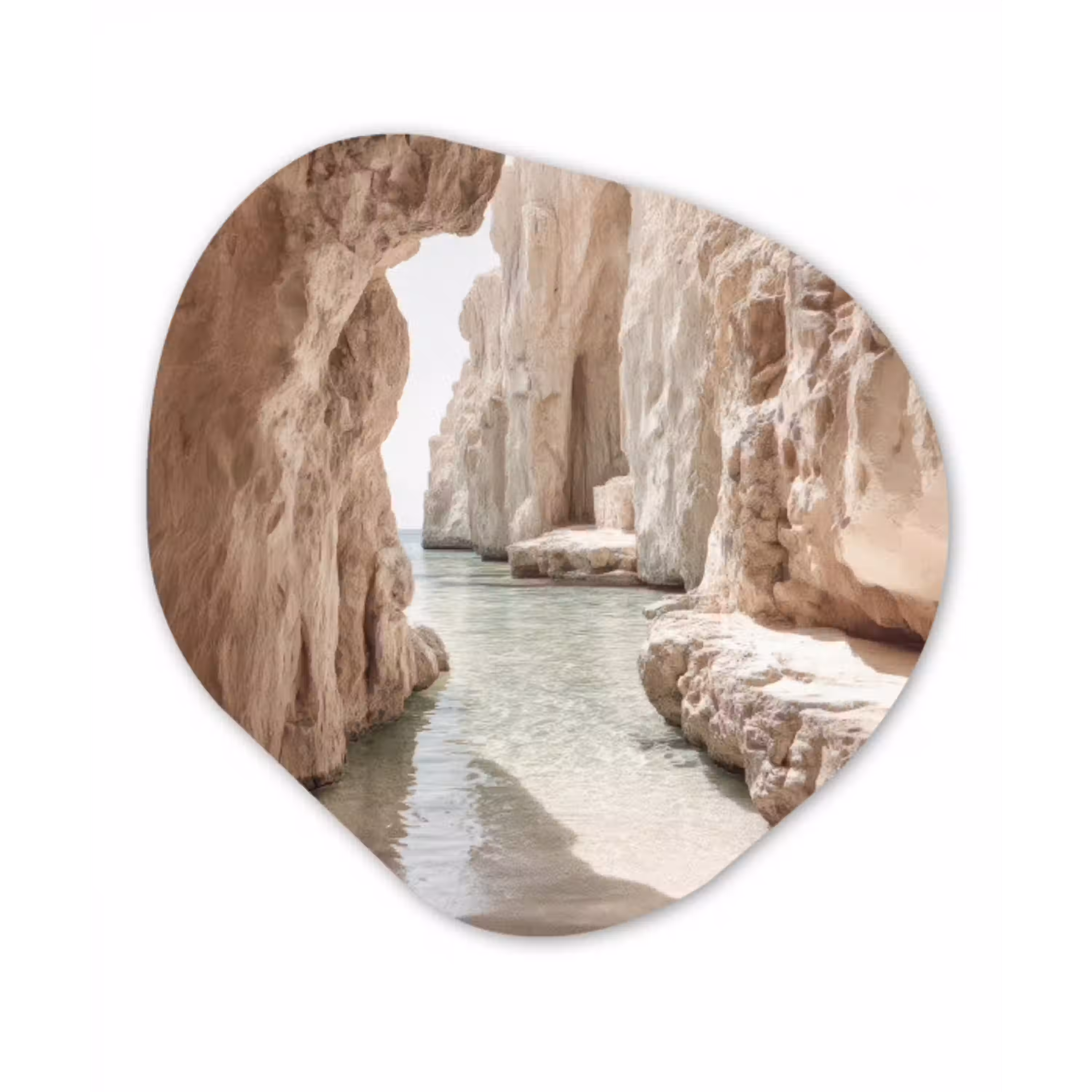 Rotsen - Zee - Zand - Kloof Wandcirkel Organisch Aluminium middel -3d