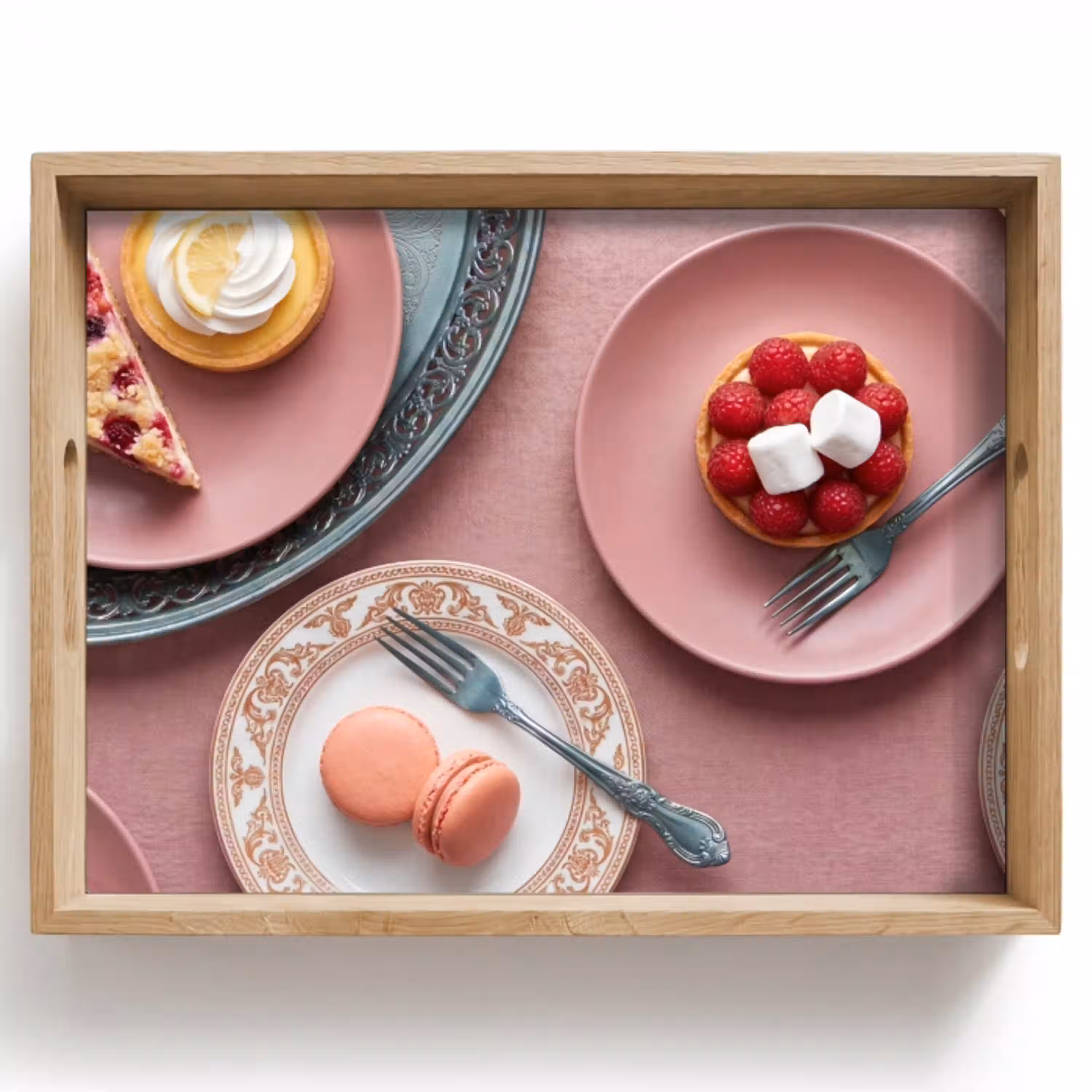 Dessert - Taart - Gebak - Zoet - Roze Dienblad Rechthoek middel -z3d_shopping