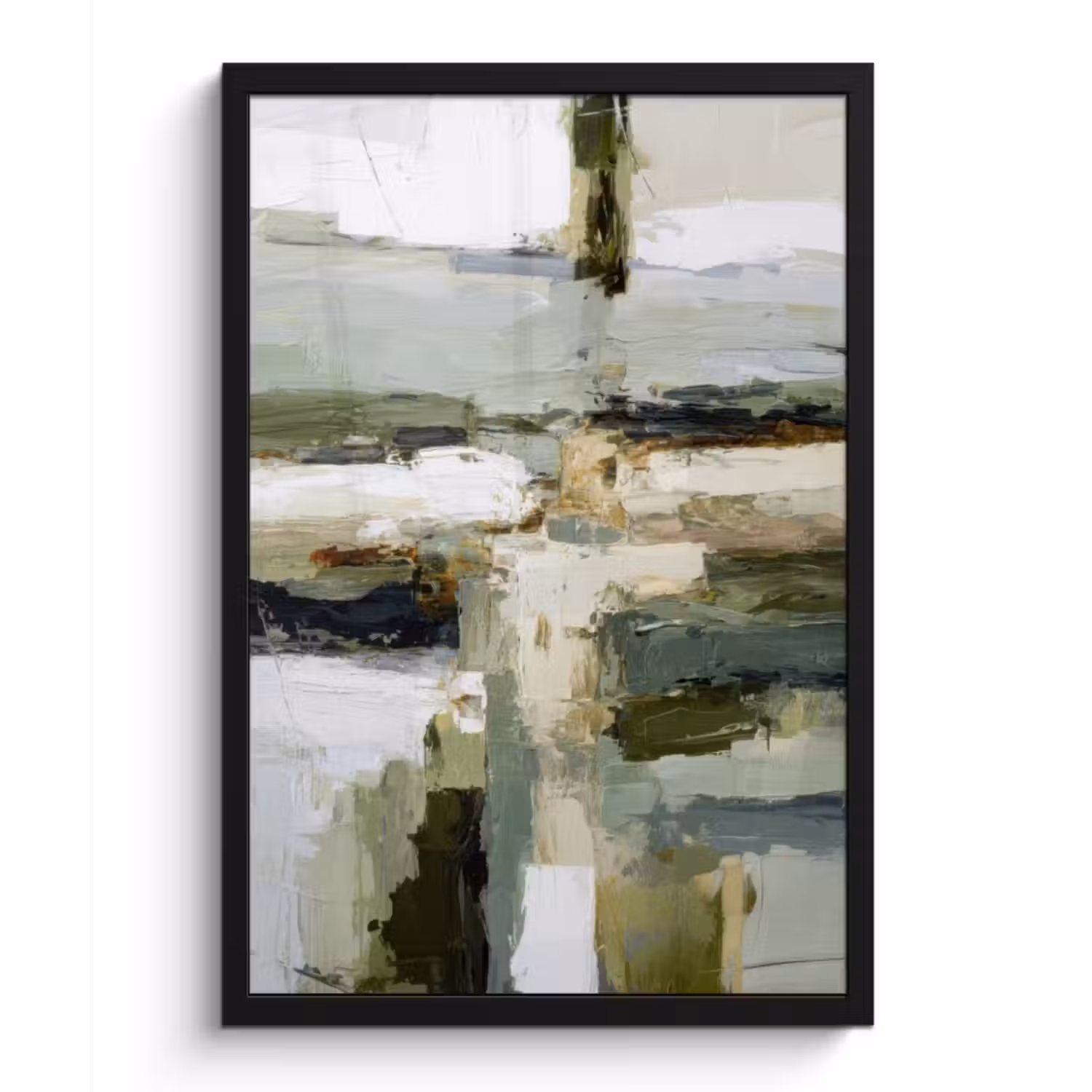 Poster met lijst - Penseelstreken - Groen - Abstract - Japandi