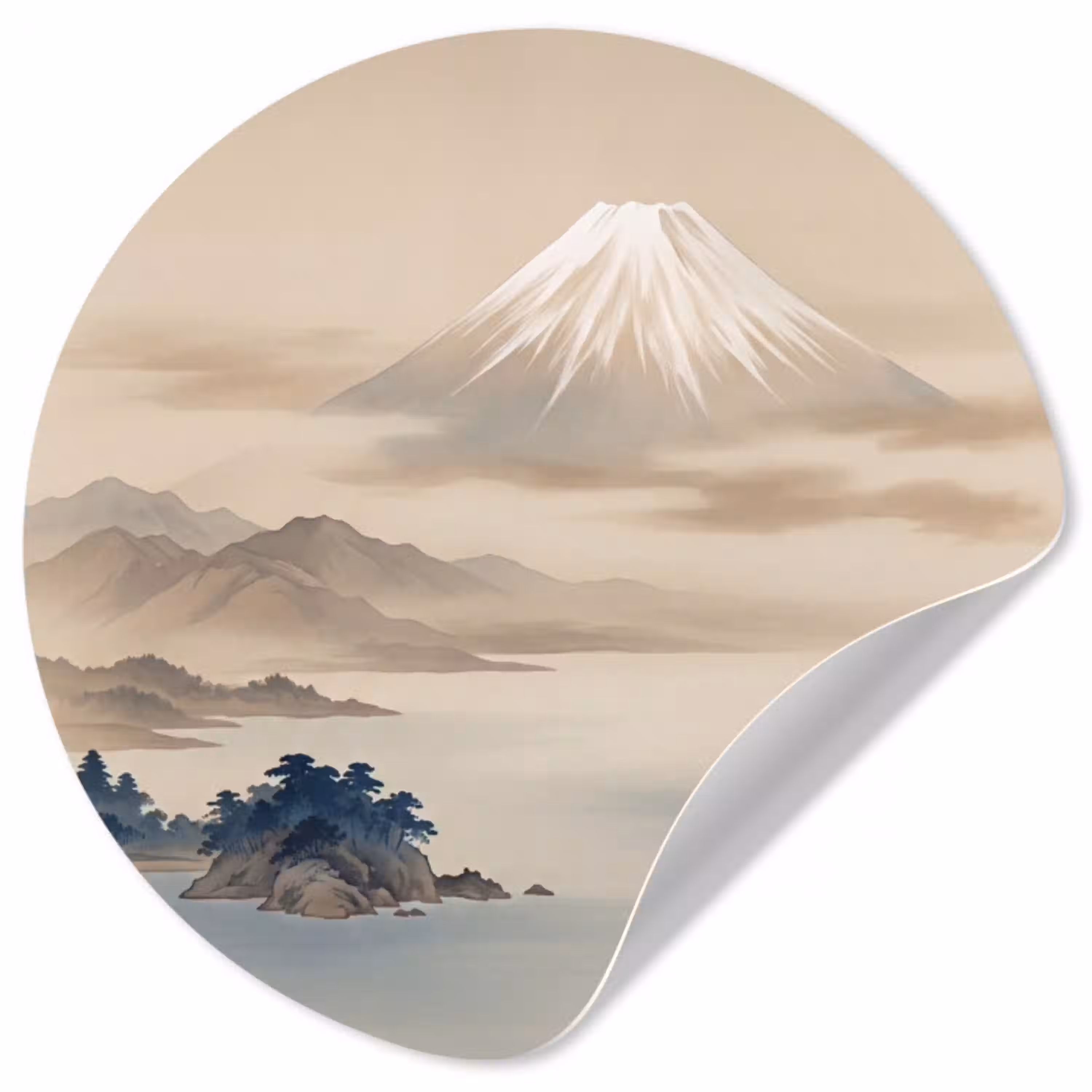 Japans - Landschap - Beige Wandcirkel behangsticker klein -3d