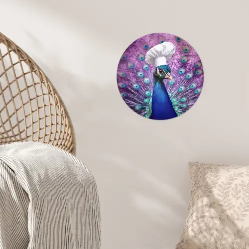 Pauw - Koksmuts - Cool - Paars Wandcirkel behangsticker klein -sfeer4