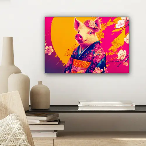 Varken - Bloemkroon - Kimono - Abstract canvas 2cm klein -sfeer6