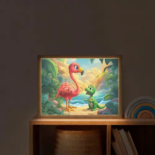 Flamingo - Dinosaurus - Strand - Kleurrijk Light Box met batterij (Wandlamp kind) middel -sfeer1_kind