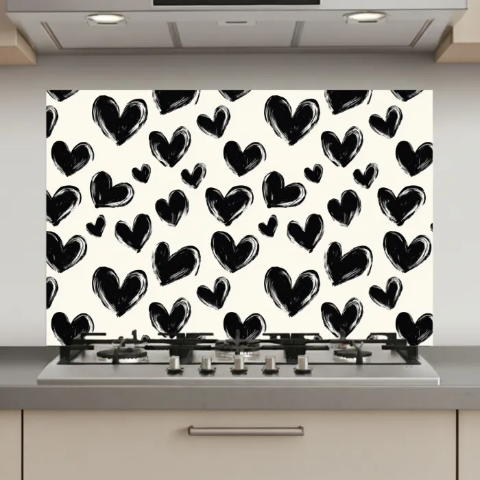 Hartjes - Patroon - Zwart keuken achterwand spatscherm klein 900 -3d_website