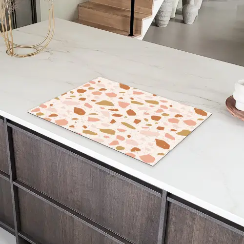 Terrazzo -  Patroon - Kleurrijk - Zalm Inductie beschermer vinyl 3mm klein 276 -sfeer8