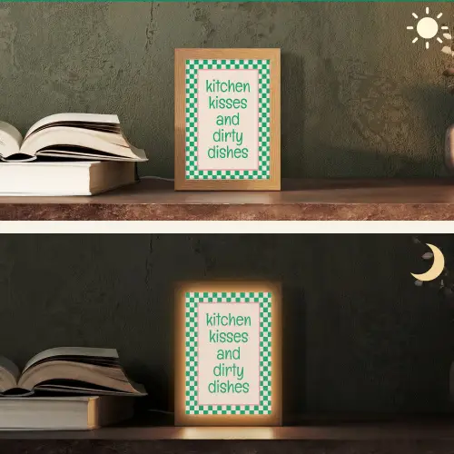 Quote - Groen - Geblokt - Keuken Light Box met kabel (Tafellamp) klein -sfeer3