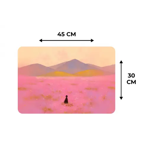 Bloemenweide - Heuvels - Silhouet - Roze Placemat vinyl groot -specs