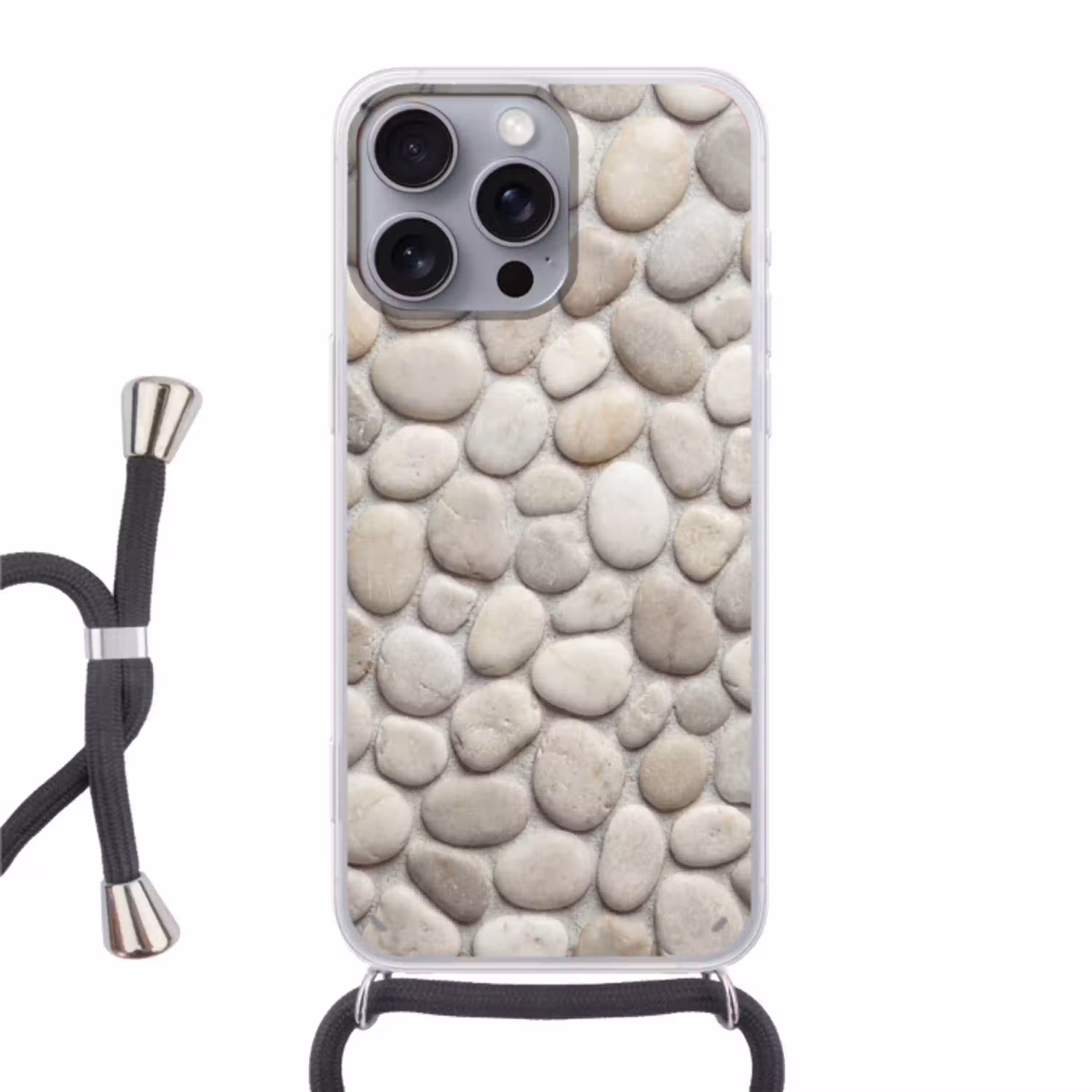 Steen - Kiezel - Natuur - Minimalistisch - Beige Hoesje iPhone 16 Pro Max met koord klein -3d