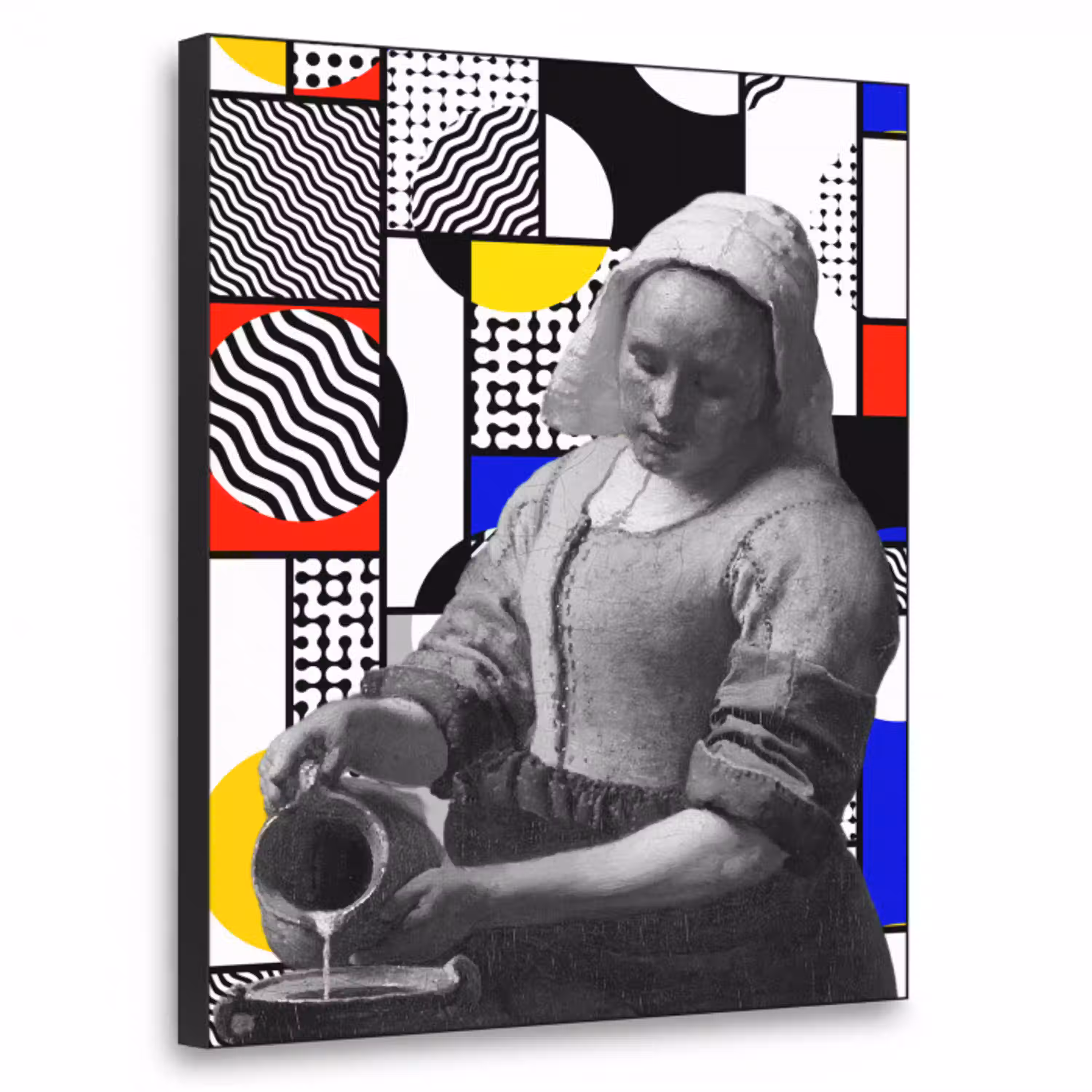 Collage - Mondriaan - Melkmeisje Textielframe zwart klein -3d