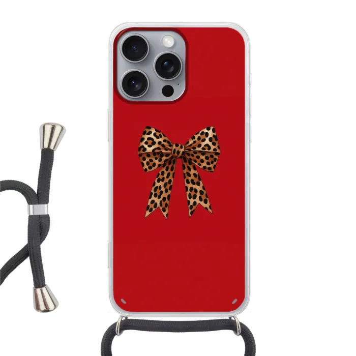 Strik - Sierlijk - Panter - Rood Hoesje iPhone 16 Pro Max met koord klein -3d