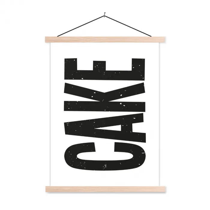 Zwart - Cake - Eten - Decoratie textielposter latten blank klein -3d