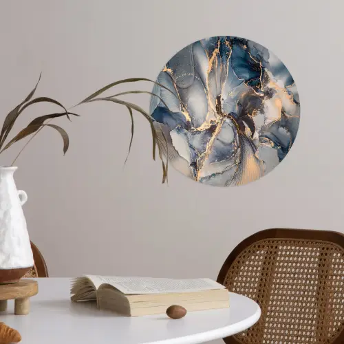Marmer - Grijs - Blauw - Luxe - Goud Wandcirkel behangsticker klein -sfeer3