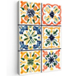 Spaans - Tegels - Keramiek - Bloemen Tuinposter op houten frame 2 cm dik middel -3d