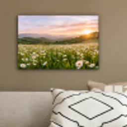 Madelief - Veld - Heuvels - Groen canvas 2cm klein -sfeer3