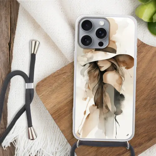 Mysterieus - Vrouw - Sepia Hoesje iPhone 16 Pro Max met koord klein -sfeer4