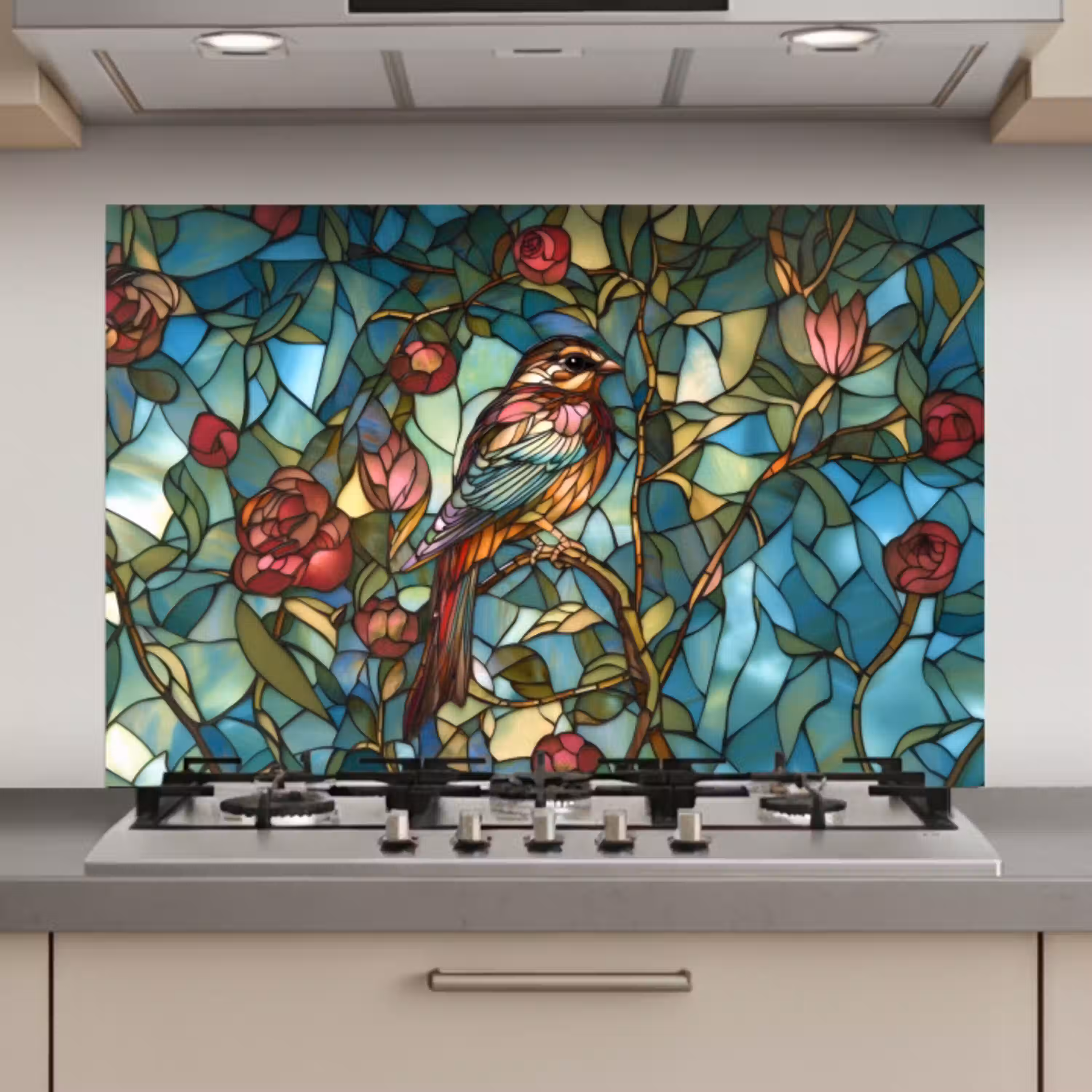 Vogel - Tak - Rozen - Mozaïek keuken achterwand spatscherm klein -3d_website