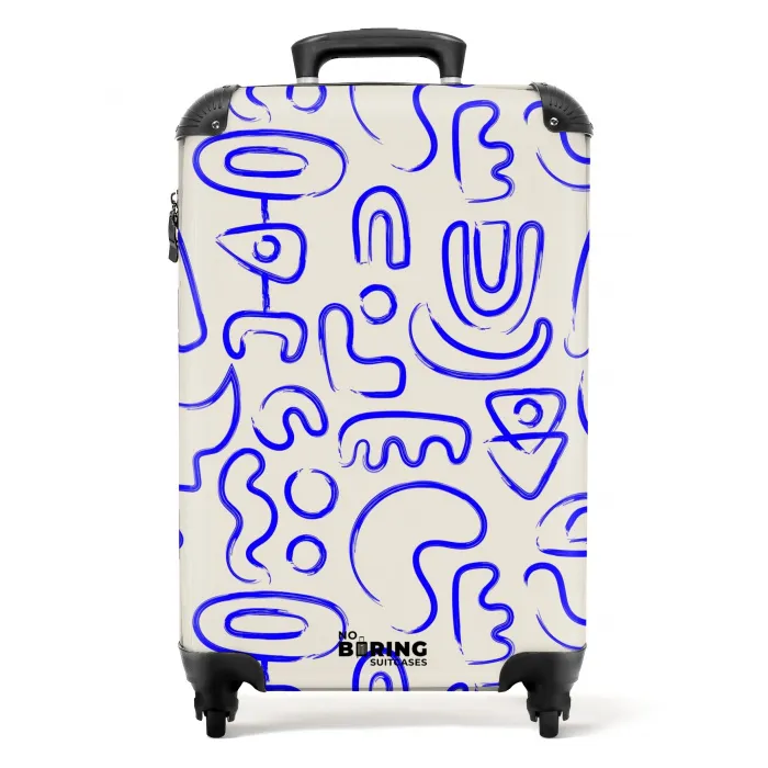 Blauwe abstracte vormen op beige NBS - Handbagage koffer - Kinderen Unisex middel -productfoto_recht