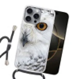 Sneeuwuil - Oog - Wildlife - Wit Hoesje iPhone 16 Pro Max met koord klein -sfeer1