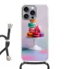 Macarons - Schaal - Pastel - Kleurrijk Hoesje iPhone 16 Pro Max met koord klein -3d