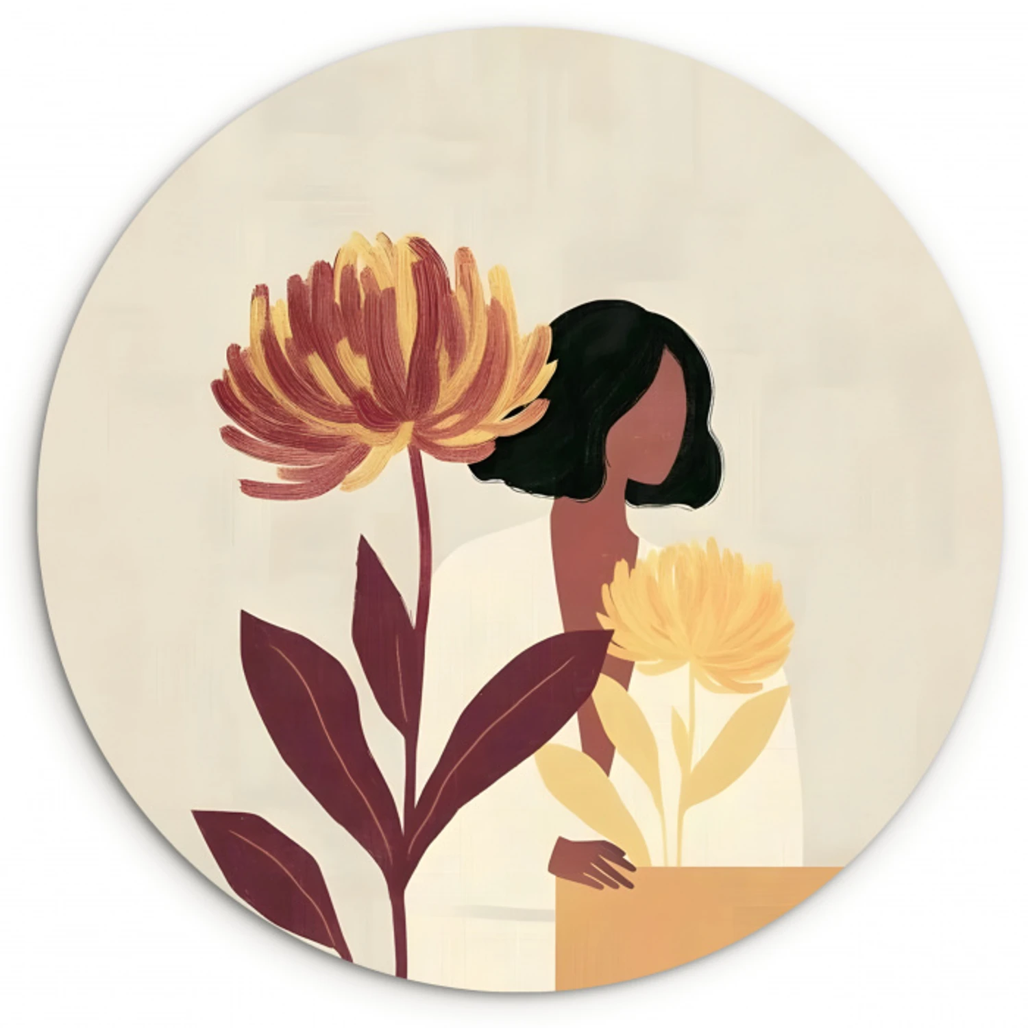 Vrouw - Minimalistisch - Bloem Wandcirkel kunststof plaat 5mm dik klein -3d