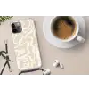 Lijnen - Abstract - Beige - Wit - Minimalistisch Hoesje iPhone 12 Pro met koord klein -oordop