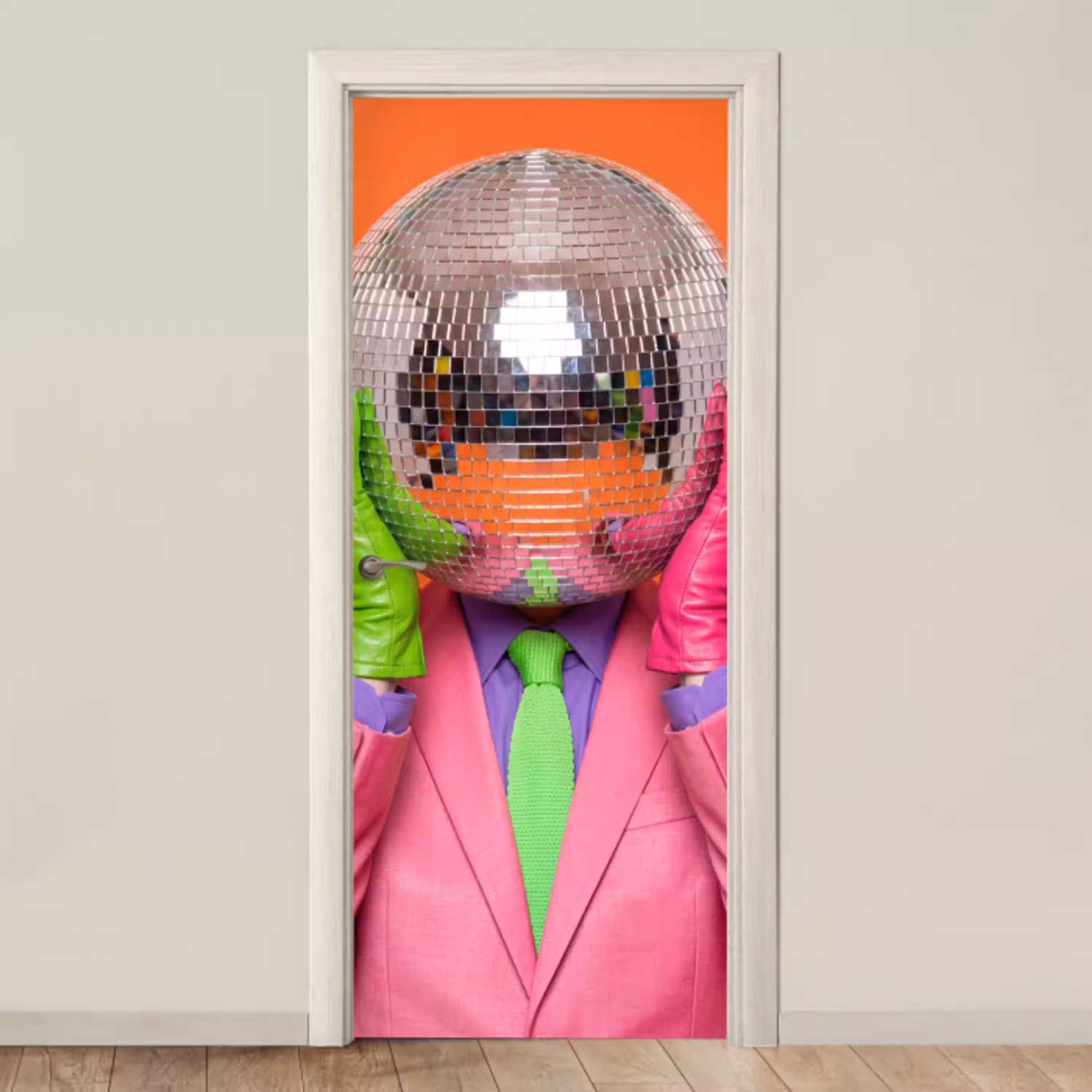 Kunst - Disco bal - Kleurrijk - Modern - Studio deurposter klein -3d_beige