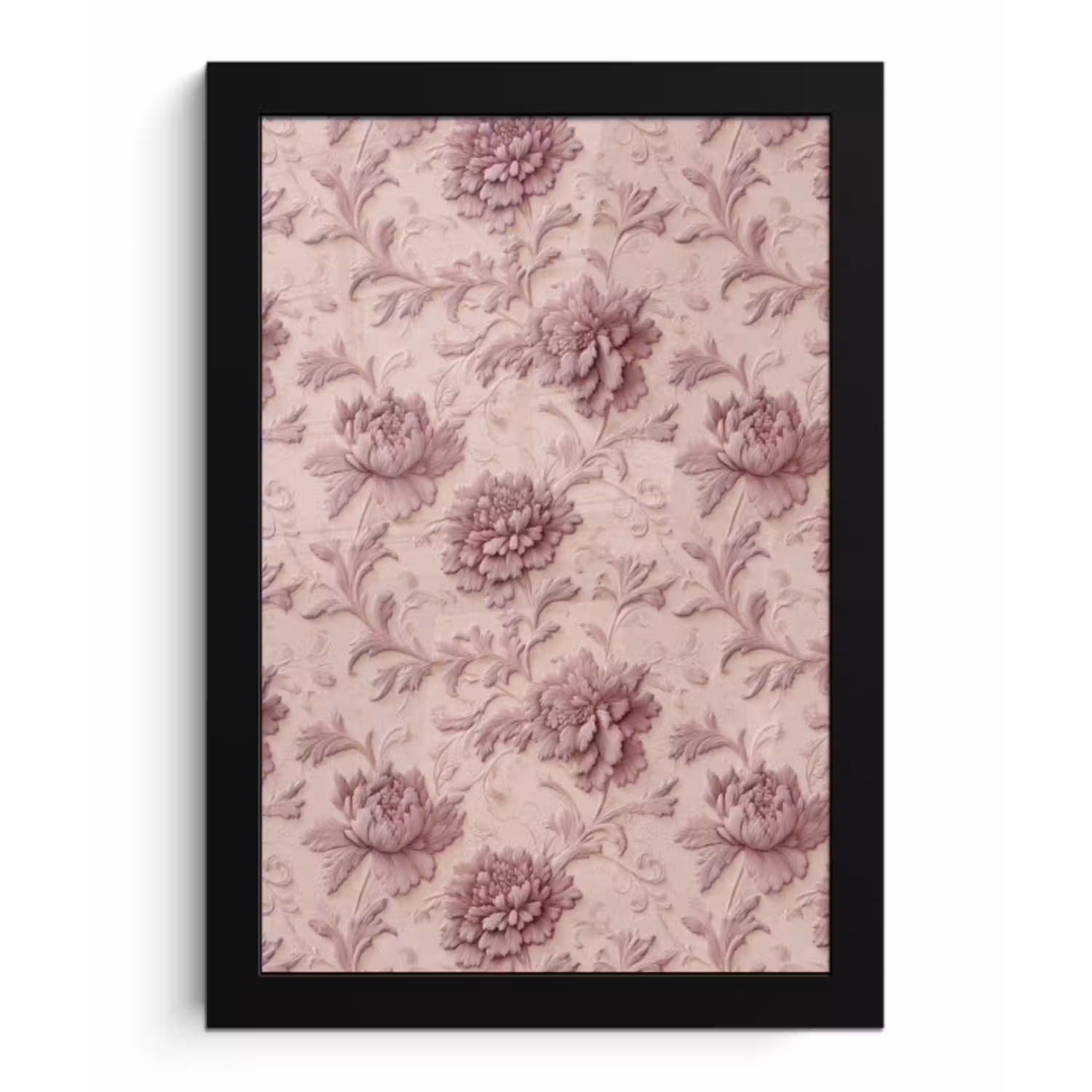 Reliëf - Pioenrozen - Roze fotolijst zwart zonder passe partout klein 224 -3d