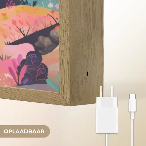 Golvende heuvels - Abstracte planten - Dromerig Light Box met batterij (Wandlamp) middel -USP_websiteoplaadbaarNL