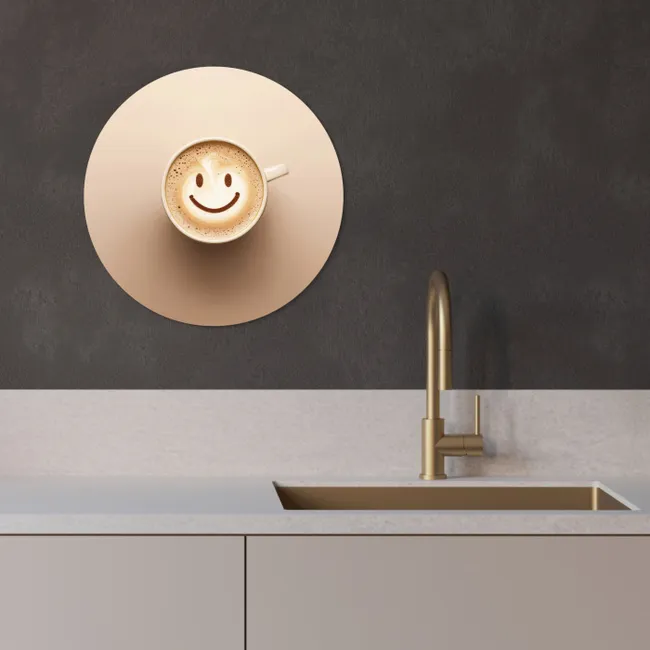 Koffie - Melkschuim - Lach - Beige KitchenYeah - Keuken - Wandcirkel Forex klein -sfeer1