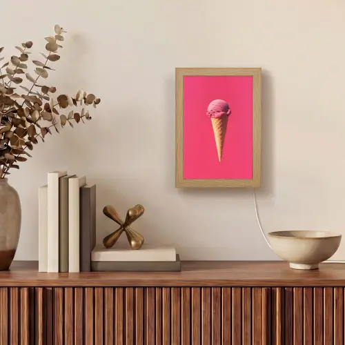 Schepijs - Roze - Hoorntje Light Box met kabel (Tafellamp) klein -sfeer2