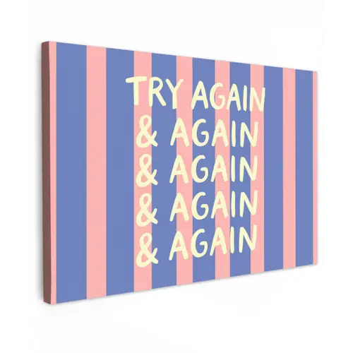 Try again - Strepen - Roze - Verticaal - Blauw Tuinposter op houten frame 2 cm dik klein -3d