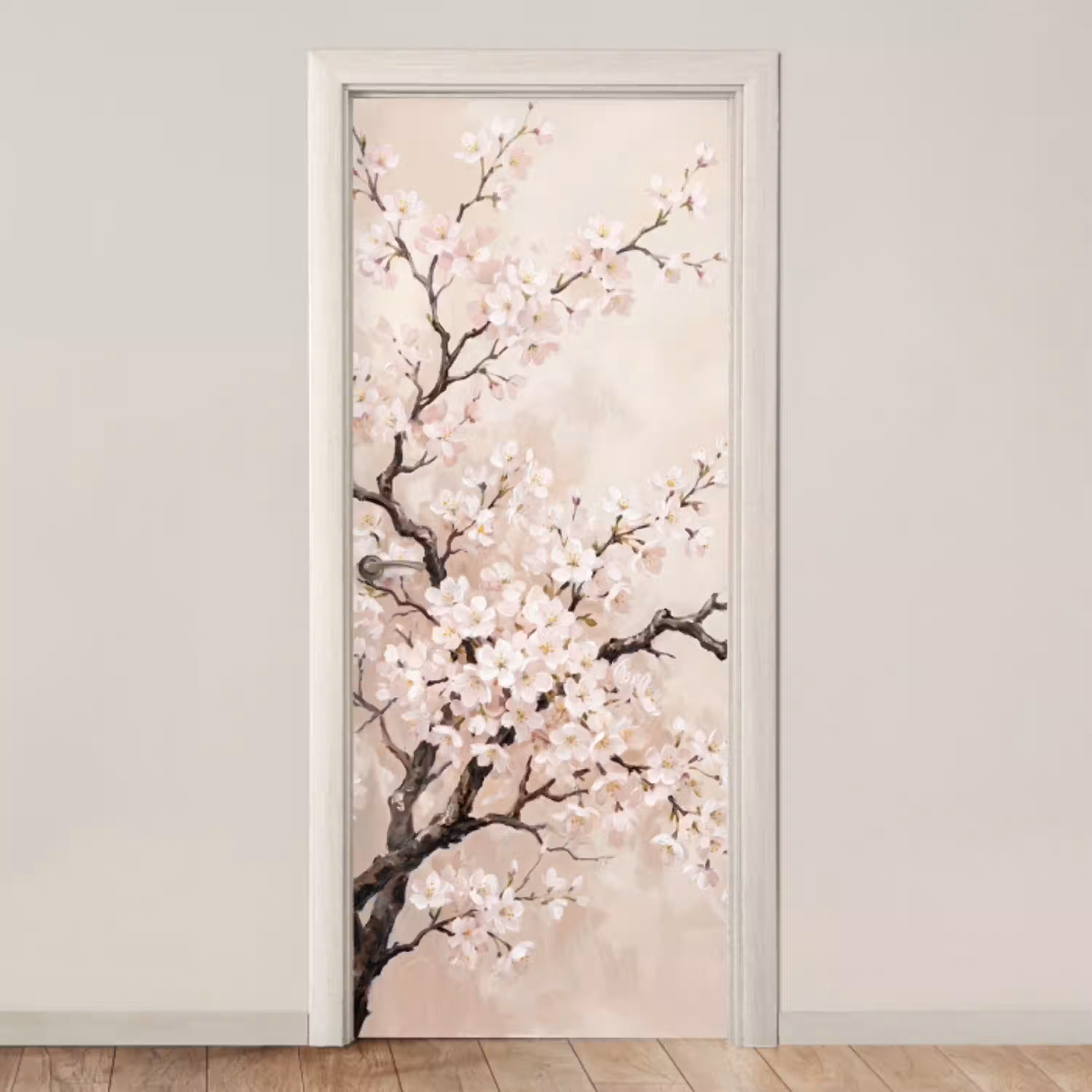 Bloesem - Illustratie - Taupe deurposter klein -3d_beige