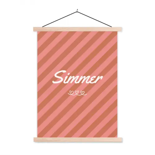 Simmer - Hartjes - Strepen - Roze textielposter latten blank klein -3d