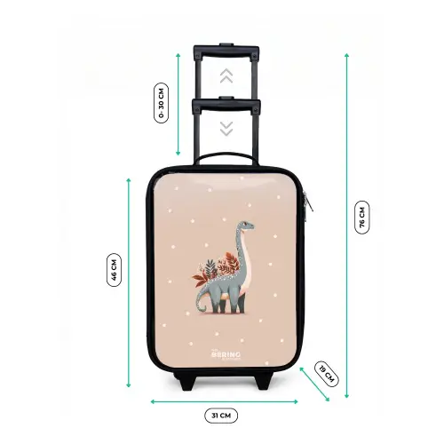 Blauwe dinosaurus op een beige stippenachtergrond Kinderkoffer - Zwart klein -productfoto_formaten