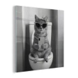 Kat - Telefoon - Toilet - Zwart - Wit plexiglas 5mm klein -z3d