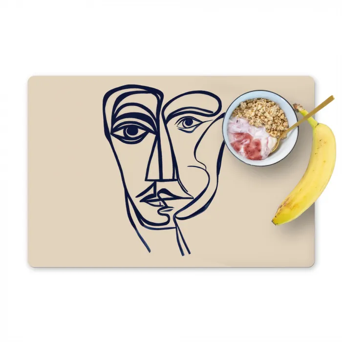 Minimalistisch - Lijnillustratie - Beige - Donkerblauw Placemat vinyl groot -zzzproduct_Kitchenyeah-website