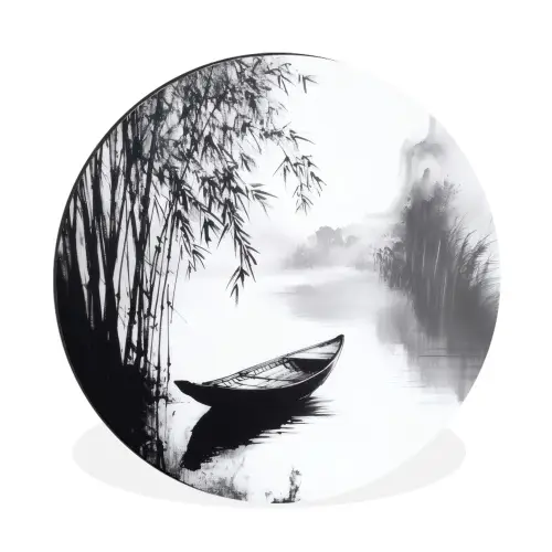Boot - Rivier - Bamboe - Wit Wandcirkel aluminium klein -3d
