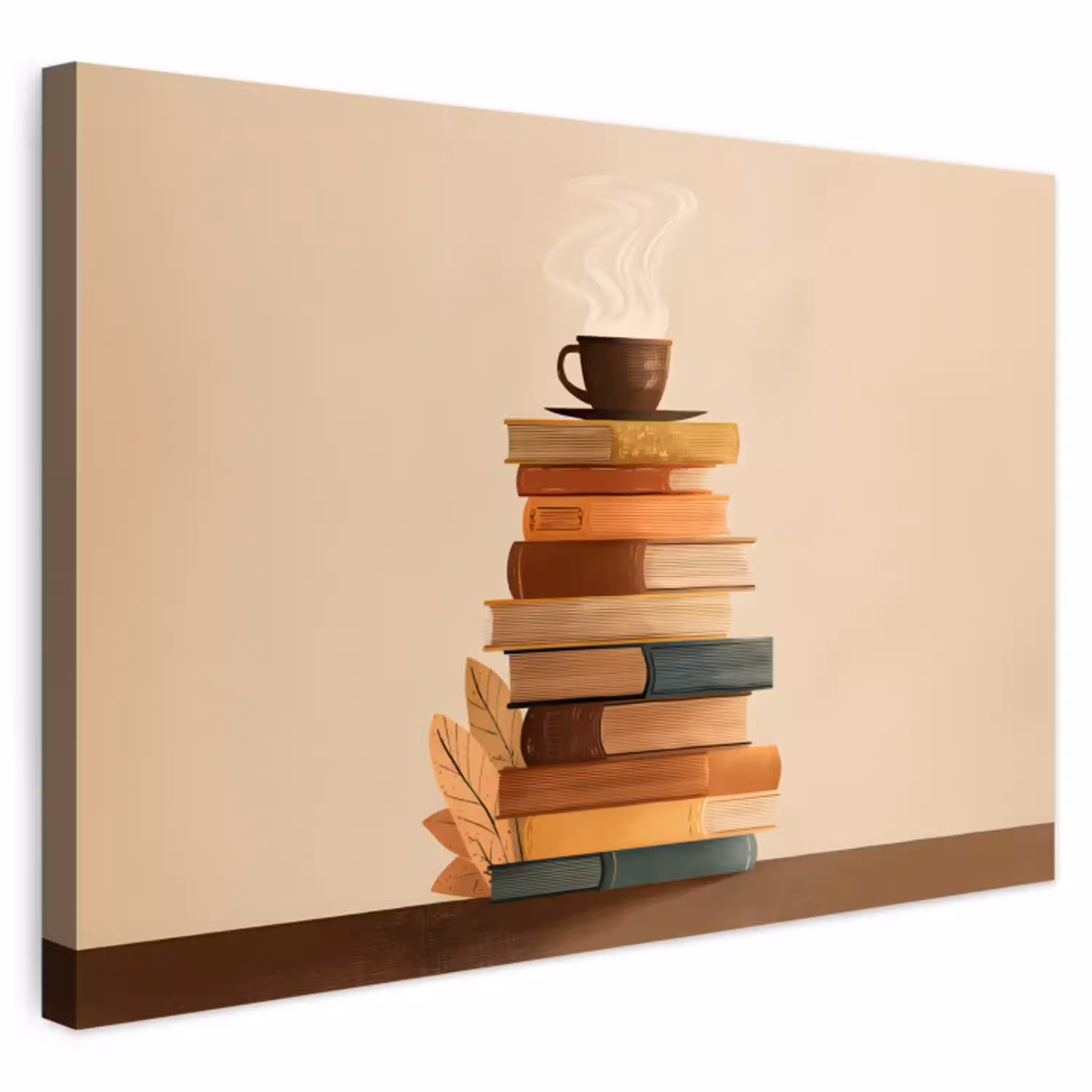 Boeken - Toren - Koffie - Beige Tuinposter op houten frame 2 cm dik klein -3d
