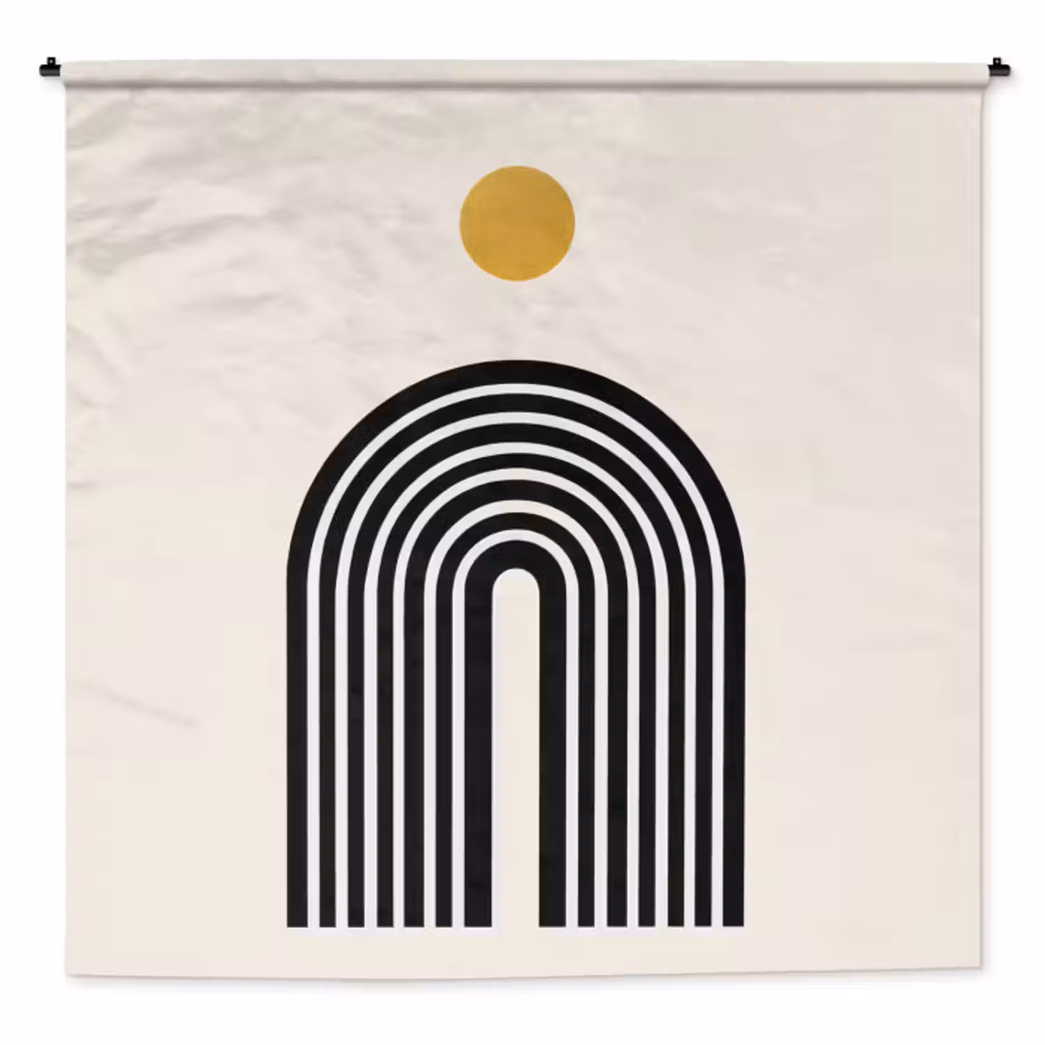 Wandkleed - Minimalistisch - Zwarte boog - Gouden cirkel