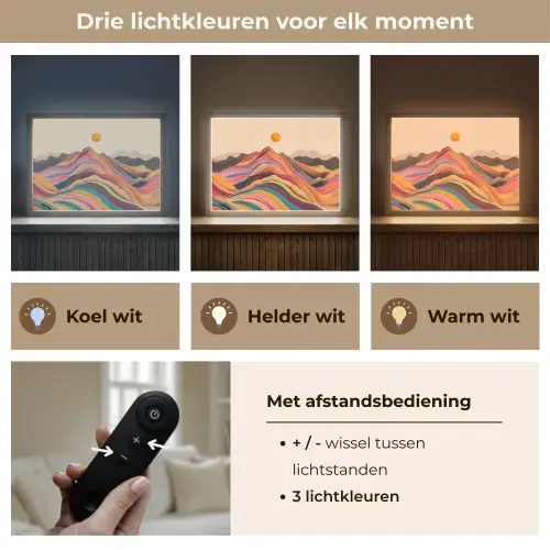 Zon - Kleurrijk landschap - Bergen Light Box met batterij (Wandlamp) middel -USP_lichtkleurNL