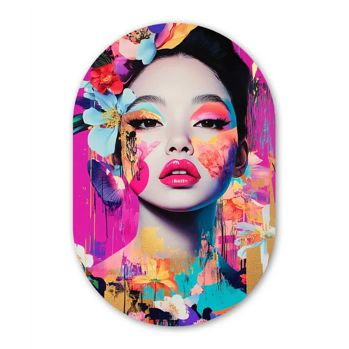 Vrouw - Portret - Abstract - Paars Wandcirkel Ovaal Glas middel -3d